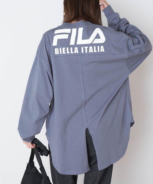 FILA（フィラ）の「FILA/フィラ 別注 フロントロゴ刺繍＆バックプリント ビッグシルエットフットボール長袖Tシャツ（Tシャツ/カットソー・レディース・モカ/グリーン系その他/ホワイト/グレイッシュブルー/グレイッシュベージュ/ブラック・FREE）」の6枚目の写真