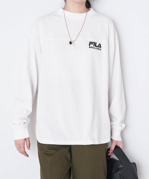 FILA（フィラ）の「FILA/フィラ 別注 フロントロゴ刺繍＆バックプリント ビッグシルエットフットボール長袖Tシャツ（Tシャツ/カットソー・レディース・モカ/グリーン系その他/ホワイト/グレイッシュブルー/グレイッシュベージュ/ブラック・FREE）」の11枚目の写真