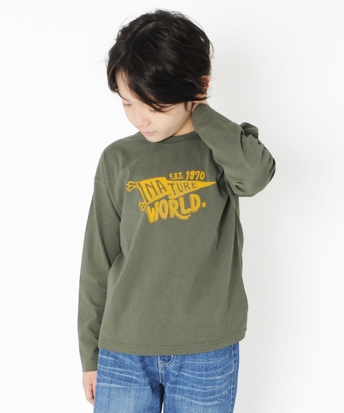 GLAZOS（グラソス）の「天竺・ドロップショルダープリント長袖Tシャツ（Tシャツ/カットソー・キッズ・ラベンダー/ライトグリーン/ライトブルー/ダークグリーン/ベージュ系その他/ピンク系その他/ブルー/サックスブルー/グレー/チャコールグレー/ダークグレー/カーキ/ミント/ネイビー/キナリ/ピンク/ホワイト/ライトグレー/ベージュ/パープル・100cm/150cm/130cm/140cm/110cm/120cm）」の11枚目の写真