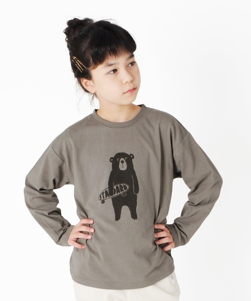 GLAZOS（グラソス）の「天竺・ドロップショルダープリント長袖Tシャツ（Tシャツ/カットソー・キッズ・ラベンダー/ライトグリーン/ライトブルー/ダークグリーン/ベージュ系その他/ピンク系その他/ブルー/サックスブルー/グレー/チャコールグレー/ダークグレー/カーキ/ミント/ネイビー/キナリ/ピンク/ホワイト/ライトグレー/ベージュ/パープル・100cm/150cm/130cm/140cm/110cm/120cm）」の5枚目の写真