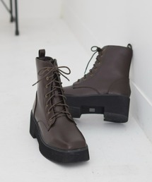 スクエアレースアップ厚底ショートブーツ