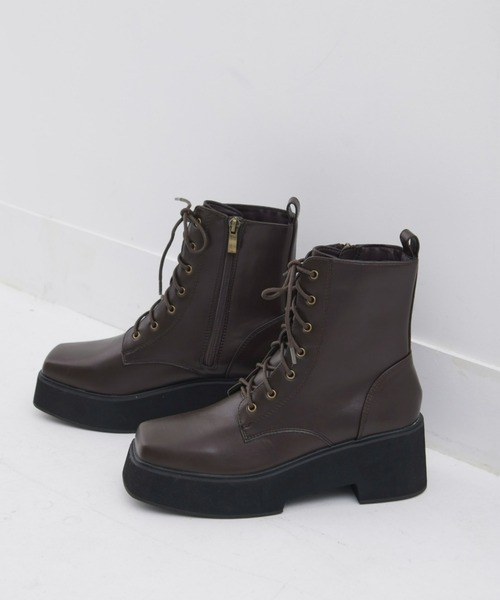 Fabby fabby（ファビィーファビィー）の「スクエアレースアップ厚底ショートブーツ（ブーツ・レディース・ブラック/オフホワイト/ブラウン・MEDIUM/SMALL/LARGE/X-SMALL）」の13枚目の写真