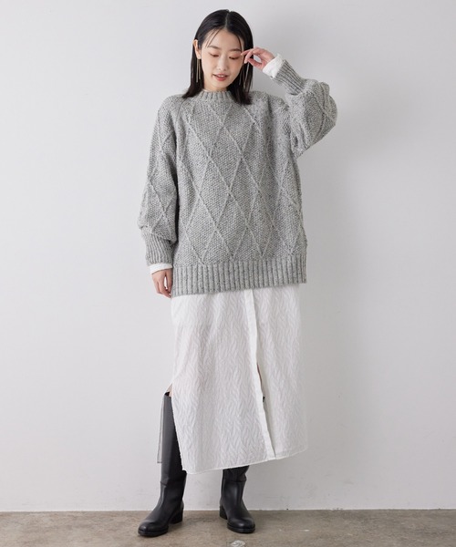 SALON adam et rope'(サロン アダム エ ロペ)の「イナホケーブルニットプルオーバー(ニット/セーター・レディース・グレー/ダークブラウン/オフホワイト・FREE)」の9枚目の写真