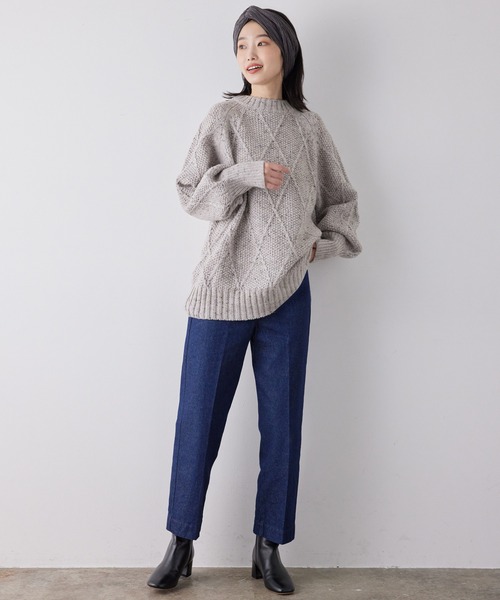 SALON adam et rope'(サロン アダム エ ロペ)の「イナホケーブルニットプルオーバー(ニット/セーター・レディース・グレー/ダークブラウン/オフホワイト・FREE)」の10枚目の写真