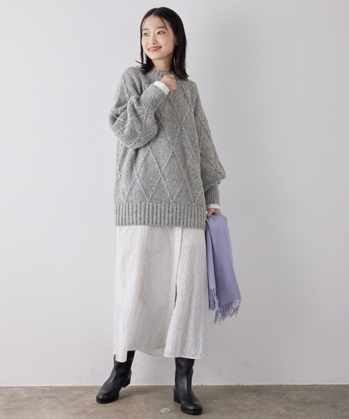 SALON adam et rope'(サロン アダム エ ロペ)の「イナホケーブルニットプルオーバー(ニット/セーター・レディース・グレー/ダークブラウン/オフホワイト・FREE)」の12枚目の写真