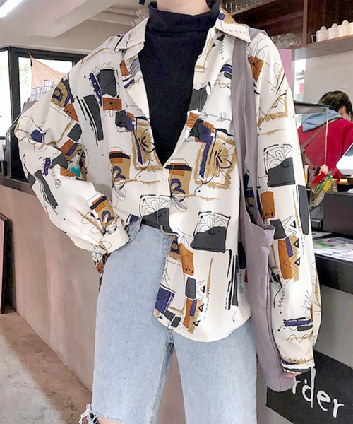 Felt-Maglietta（フェルトマリエッタ）の「【ゆったりシルエット】プリント柄シャツブラウス（シャツ/ブラウス・レディース・ホワイト/ブラック・FREE）」の10枚目の写真