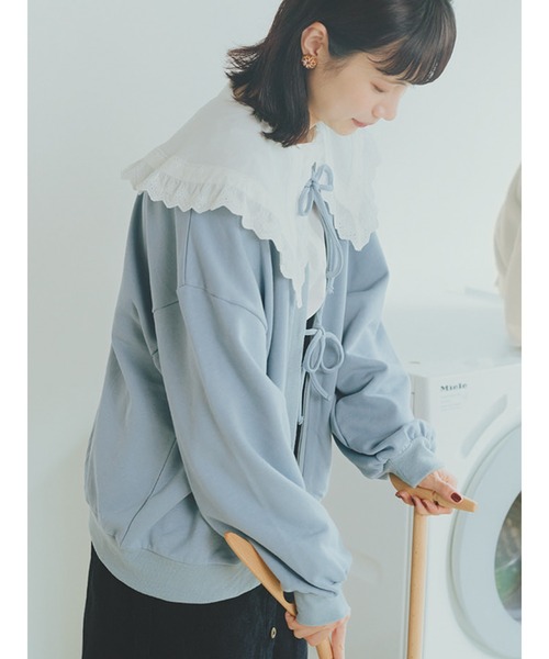 ehka sopo（エヘカソポ）の「【カタログ掲載アイテム】前後着リボン裏毛プルオーバー（Tシャツ/カットソー・レディース・キナリ/ブラック/ブルー/ラベンダー・ﾌﾘ-）」の4枚目の写真