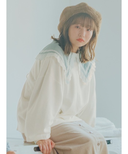 ehka sopo（エヘカソポ）の「【カタログ掲載アイテム】前後着リボン裏毛プルオーバー（Tシャツ/カットソー・レディース・キナリ/ブラック/ブルー/ラベンダー・ﾌﾘ-）」の2枚目の写真