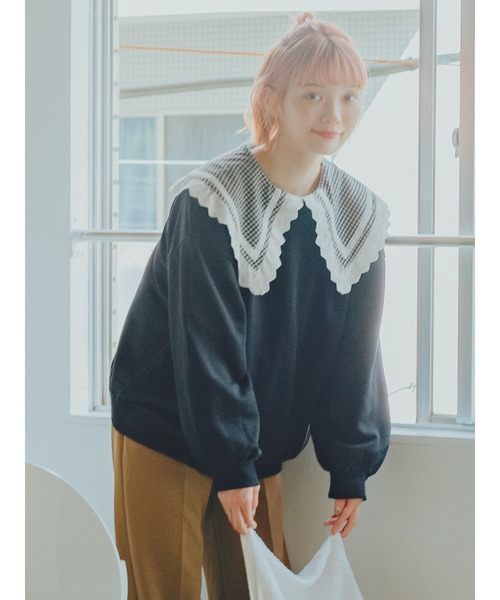 ehka sopo（エヘカソポ）の「【カタログ掲載アイテム】前後着リボン裏毛プルオーバー（Tシャツ/カットソー・レディース・キナリ/ブラック/ブルー/ラベンダー・ﾌﾘ-）」の3枚目の写真