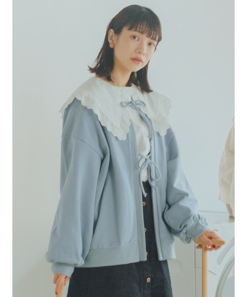 ehka sopo（エヘカソポ）の「【カタログ掲載アイテム】前後着リボン裏毛プルオーバー（Tシャツ/カットソー・レディース・キナリ/ブラック/ブルー/ラベンダー・ﾌﾘ-）」の5枚目の写真