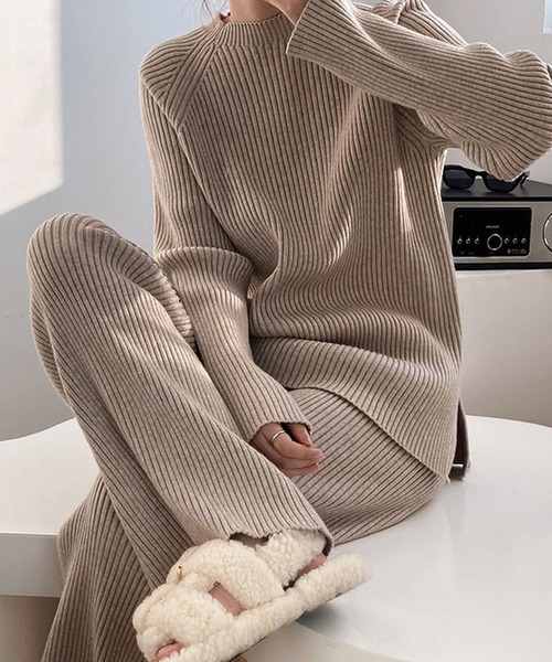 Doula Doula（ドゥーラドゥーラ）の「リブニットセットアップ（セットアップ・レディース・ベージュ/ブルー/ブラック/ブラウン/グレー/キャメル・FREE）」の6枚目の写真