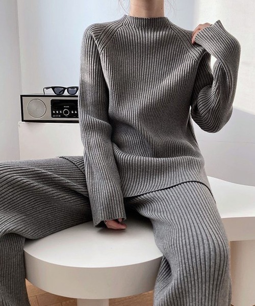 Doula Doula（ドゥーラドゥーラ）の「リブニットセットアップ（セットアップ・レディース・ベージュ/ブルー/ブラック/ブラウン/グレー/キャメル・FREE）」の3枚目の写真