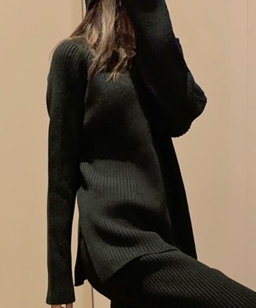 Doula Doula（ドゥーラドゥーラ）の「リブニットセットアップ（セットアップ・レディース・ベージュ/ブルー/ブラック/ブラウン/グレー/キャメル・FREE）」の2枚目の写真