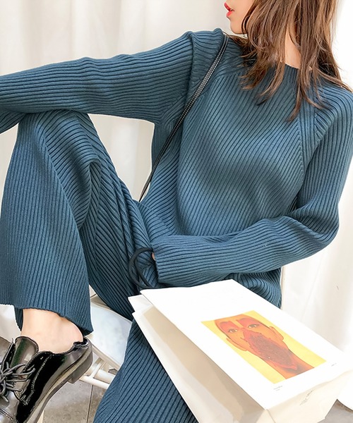 Doula Doula（ドゥーラドゥーラ）の「リブニットセットアップ（セットアップ・レディース・ベージュ/ブルー/ブラック/ブラウン/グレー/キャメル・FREE）」の10枚目の写真