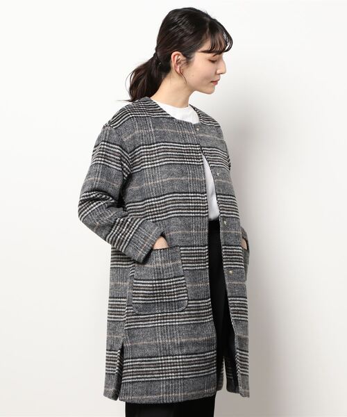 BELLUNA PLUS（ベルーナ）の「チェック柄ノーカラーコート（ノー