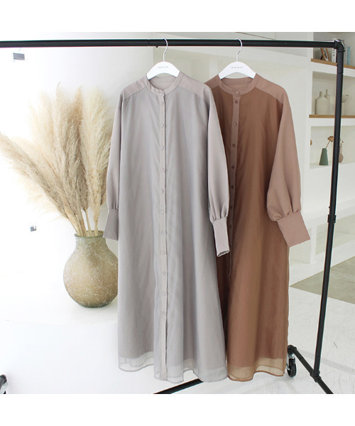MODE ROBE（モードローブ）の「オーガンジーレイヤードワンピース（シャツワンピース・レディース・ブラウン/グレイッシュベージュ・FREE）」の22枚目の写真