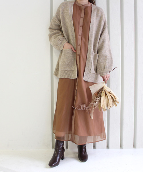 MODE ROBE（モードローブ）の「オーガンジーレイヤードワンピース（シャツワンピース・レディース・ブラウン/グレイッシュベージュ・FREE）」の3枚目の写真