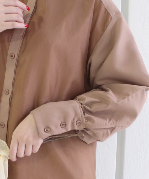 MODE ROBE（モードローブ）の「オーガンジーレイヤードワンピース（シャツワンピース・レディース・ブラウン/グレイッシュベージュ・FREE）」の17枚目の写真