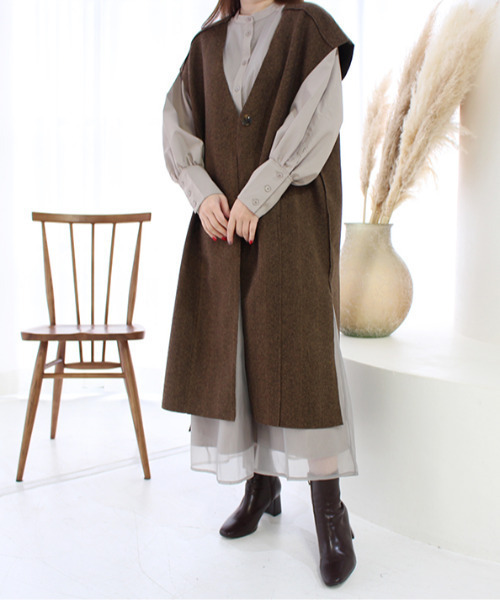 MODE ROBE（モードローブ）の「オーガンジーレイヤードワンピース（シャツワンピース・レディース・ブラウン/グレイッシュベージュ・FREE）」の15枚目の写真