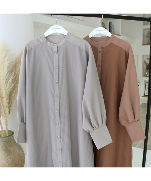 MODE ROBE（モードローブ）の「オーガンジーレイヤードワンピース（シャツワンピース・レディース・ブラウン/グレイッシュベージュ・FREE）」の13枚目の写真