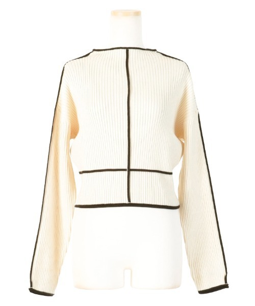 AMBIENT(アンビエント)の「バイカラーパイピングリブニット(ニット/セーター・レディース・ブラック/オリーブ/モカ/アイボリー・FREE)」の5枚目の写真