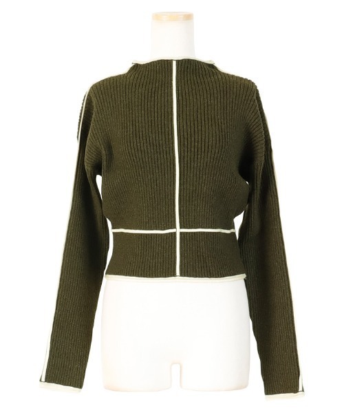 AMBIENT(アンビエント)の「バイカラーパイピングリブニット(ニット/セーター・レディース・ブラック/オリーブ/モカ/アイボリー・FREE)」の8枚目の写真