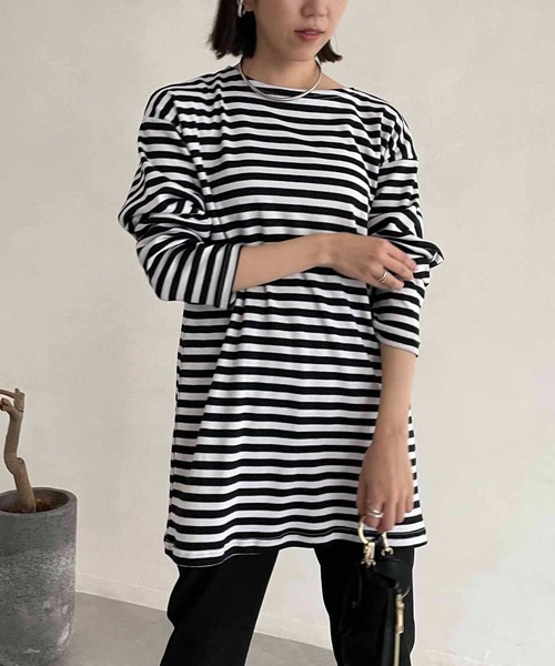 CAPRICIEUX LE'MAGE（カプリシューレマージュ）の「デッドストックロシアボーダーTシャツ（Tシャツ/カットソー・レディース・ブルー/ブラック・FREE）」の7枚目の写真