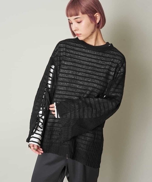 A de a.v.v（アードアー・ヴェ・ヴェ）の「袖レースアップメッシュニット（ニット/セーター・レディース・ブラック/ホワイト/ベージュ・39）」の18枚目の写真