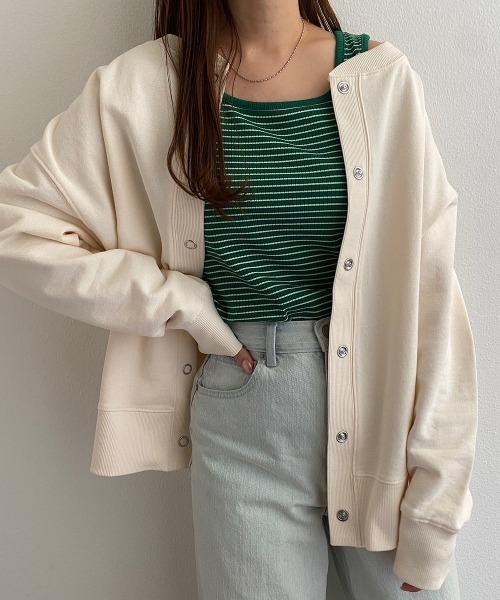 andme(アンドミー)の「前後2wayコットン裏毛スウェットカーディガントップス(カーディガン/ボレロ・レディース・チャコールグレー/イエロー/アイボリー/ラベンダー・M)」の18枚目の写真