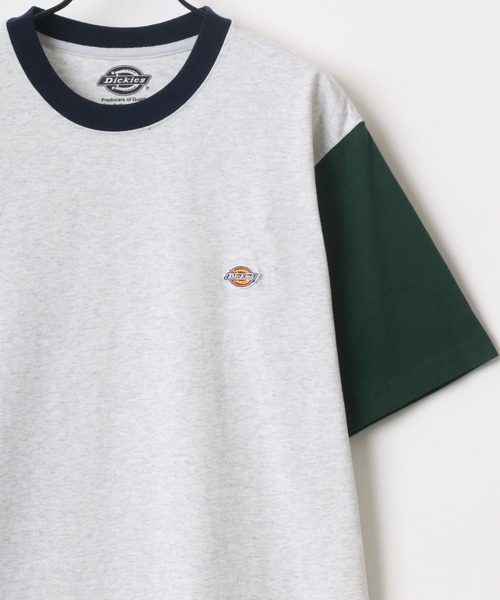 Dickies（ディッキーズ）の「Dickies/ディッキーズ オーバーサイズ ミニロゴワッペン ワンポイント刺繍 半袖Tシャツ/リブライン リンガーT/レディース メンズ（Tシャツ/カットソー・メンズ・ホワイト/ブラック/ダークグリーン/サックスブルー/オートミール/ブラック系その他/ベージュ系その他/グリーン系その他/ブルー系その他/スミクロ/ベージュ系その他2/オレンジ/ベージュ/ホワイト系その他/ブラック系その他2・M/L/XL）」の10枚目の写真