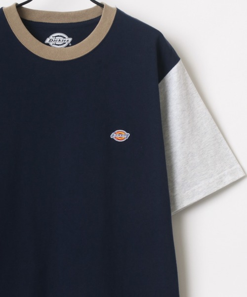 Dickies（ディッキーズ）の「Dickies/ディッキーズ オーバーサイズ ミニロゴワッペン ワンポイント刺繍 半袖Tシャツ/リブライン リンガーT/レディース メンズ（Tシャツ/カットソー・メンズ・ホワイト/ブラック/ダークグリーン/サックスブルー/オートミール/ブラック系その他/ベージュ系その他/グリーン系その他/ブルー系その他/スミクロ/ベージュ系その他2/オレンジ/ベージュ/ホワイト系その他/ブラック系その他2・M/L/XL）」の14枚目の写真