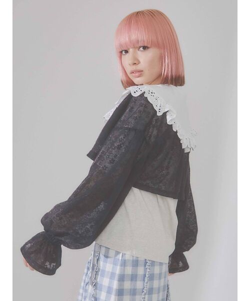 merry jenny（メリージェニー）の「floralショートシアーブラウス（シャツ/ブラウス・レディース・ブラック/オフホワイト/アイボリー・FREE）」の12枚目の写真