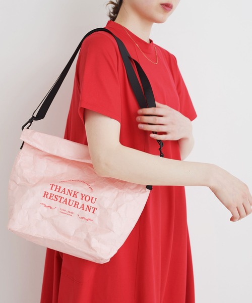 I am I in fact...（アイアムアイインファクト）の「THANK YOU RESTAURANT paper bag（ショルダーバッグ・レディース・ベージュ/ピンク・FREE）」の14枚目の写真