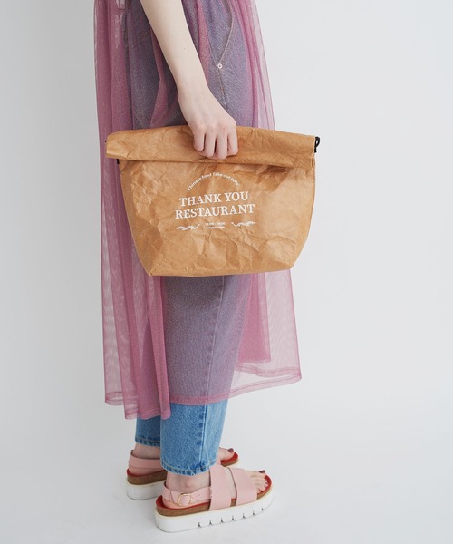 I am I in fact...（アイアムアイインファクト）の「THANK YOU RESTAURANT paper bag（ショルダーバッグ・レディース・ベージュ/ピンク・FREE）」の7枚目の写真