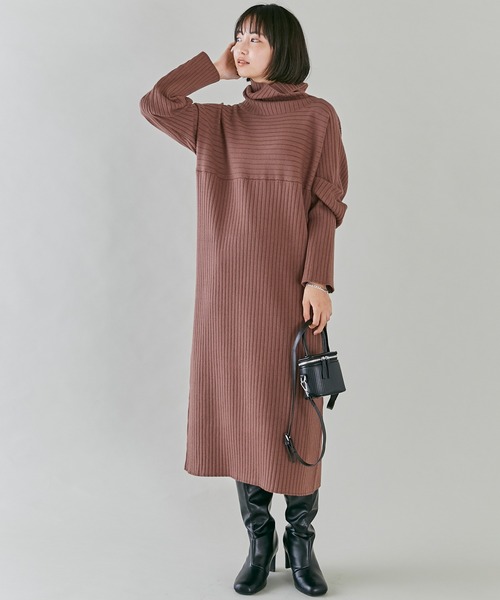 LAVEANGE（ラビアンジェ）の「リブ切替タートルネックニットワンピース