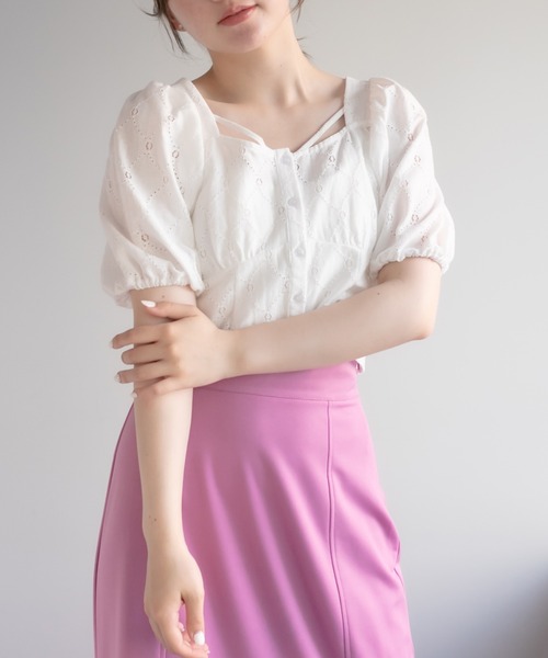 OLIVE des OLIVE(オリーブデオリーブ)の「前開きコンパクトブラウス(シャツ/ブラウス・レディース・ブラック/オフホワイト/オレンジ・FREE)」の7枚目の写真