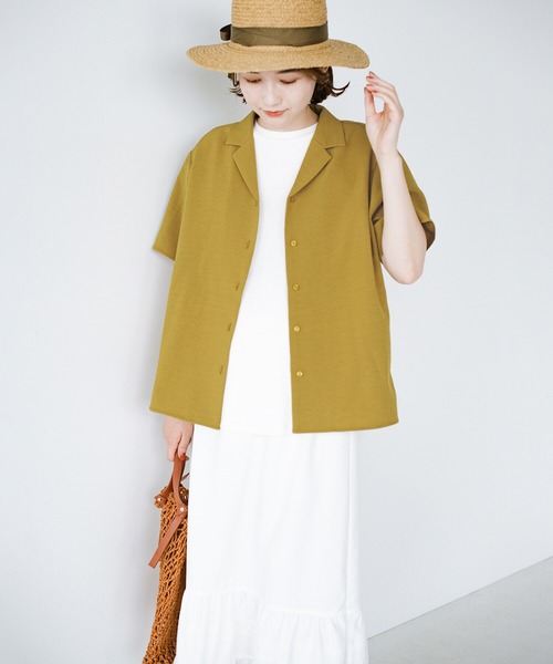 haco!（ハコ）の「雨にも負けず賢くきれいにお手軽に！楽ちんなのにきちんと見えする　お仕事にも便利な撥水加工の開衿シャツ（シャツ/ブラウス・レディース・マスタード/ダークネイビー・SMALL/MEDIUM/LARGE/X-LARGE）」の14枚目の写真