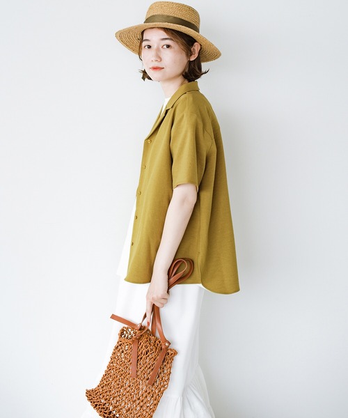 haco!（ハコ）の「雨にも負けず賢くきれいにお手軽に！楽ちんなのにきちんと見えする　お仕事にも便利な撥水加工の開衿シャツ（シャツ/ブラウス・レディース・マスタード/ダークネイビー・SMALL/MEDIUM/LARGE/X-LARGE）」の15枚目の写真