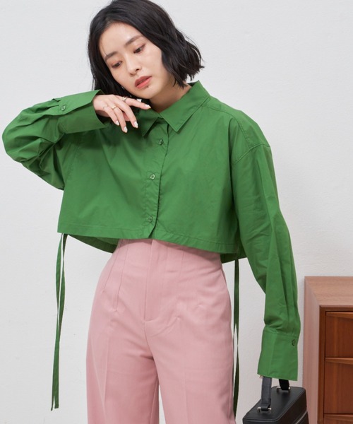 VANNIE U（ヴァニーユー）の「テープショートシャツ（シャツ/ブラウス・レディース・ホワイト/グリーン・FREE）」の5枚目の写真