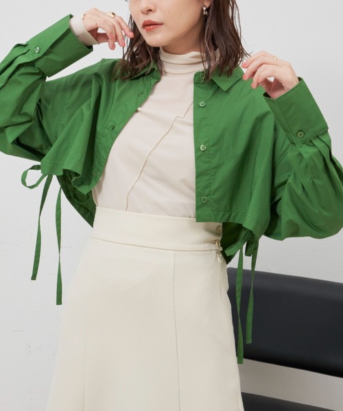 VANNIE U（ヴァニーユー）の「テープショートシャツ（シャツ/ブラウス・レディース・ホワイト/グリーン・FREE）」の7枚目の写真