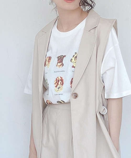 AS KNOW AS plus(アズノゥアズプラス)の「●DOGプリントビッグTシャツ(Tシャツ/カットソー・レディース・オフホワイト/オートミール/ブルー/イエロー・FREE)」の2枚目の写真