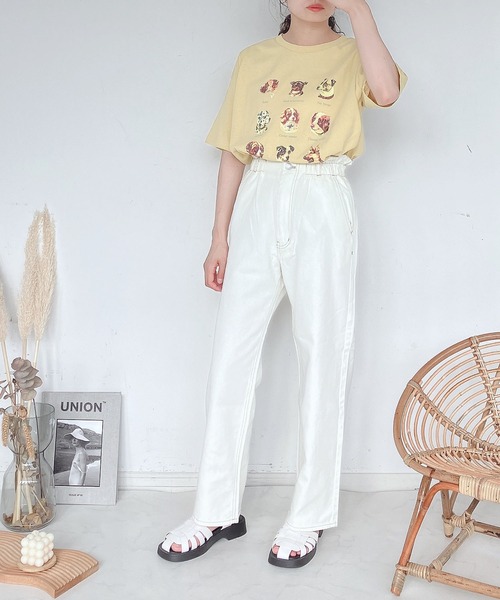 AS KNOW AS plus(アズノゥアズプラス)の「●DOGプリントビッグTシャツ(Tシャツ/カットソー・レディース・オフホワイト/オートミール/ブルー/イエロー・FREE)」の13枚目の写真