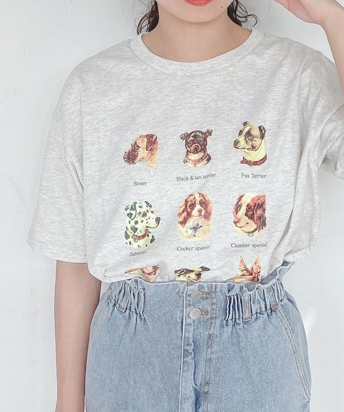 AS KNOW AS plus(アズノゥアズプラス)の「●DOGプリントビッグTシャツ(Tシャツ/カットソー・レディース・オフホワイト/オートミール/ブルー/イエロー・FREE)」の8枚目の写真