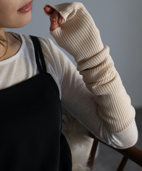 ap retro（アプレトロ）の「リブアームウォーマー/アームカバー（アームカバー・レディース・杢グレー/ホワイト/ブラック/ベージュ/グレイッシュベージュ/ホワイト系その他・FREE）」の2枚目の写真