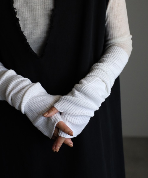 ap retro（アプレトロ）の「リブアームウォーマー/アームカバー（アームカバー・レディース・杢グレー/ホワイト/ブラック/ベージュ/グレイッシュベージュ/ホワイト系その他・FREE）」の7枚目の写真