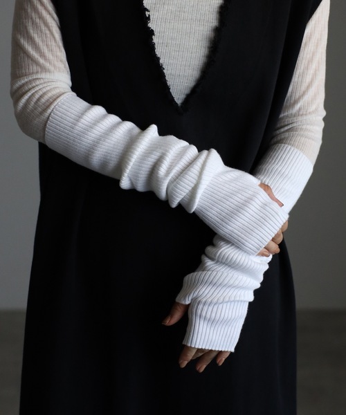 ap retro（アプレトロ）の「リブアームウォーマー/アームカバー（アームカバー・レディース・杢グレー/ホワイト/ブラック/ベージュ/グレイッシュベージュ/ホワイト系その他・FREE）」の8枚目の写真
