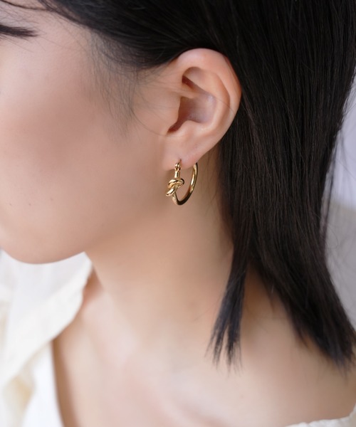 金属アレルギー対応 ノットモチーフフープピアス S0757【IAMUSE