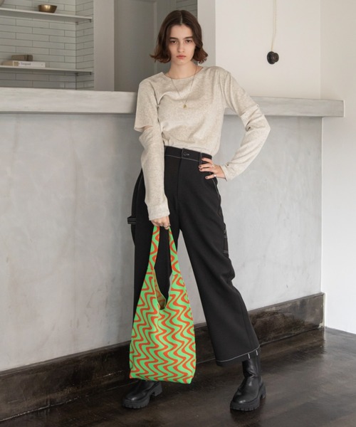 VACANCY(ヴァカンシー)の「ウェーブ柄ニットトートバッグ(トートバッグ・レディース・ブラック/オレンジ・FREE)」の13枚目の写真