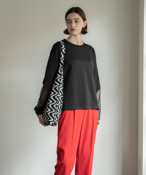 VACANCY(ヴァカンシー)の「ウェーブ柄ニットトートバッグ(トートバッグ・レディース・ブラック/オレンジ・FREE)」の8枚目の写真