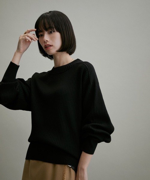 ADAM ET ROPE'(アダムエロペ)の「【WEB・一部実店舗限定】WOOL混リブプルオーバー(ニット/セーター・レディース・ブラック/ダークグリーン/グレー系その他/ベージュ系その他・FREE)」の2枚目の写真